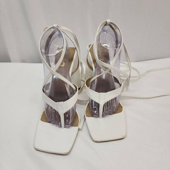 Ego Size 10 Triangle Block Heel Strappy Gladiator Heel Chunky White B - Picture 2 of 9